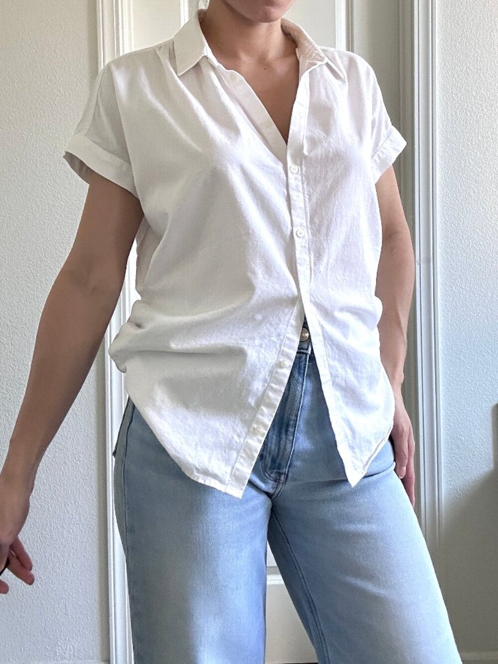 Madewell Women's  Short Sleeve Side Slouchy Button up Shirt size M White